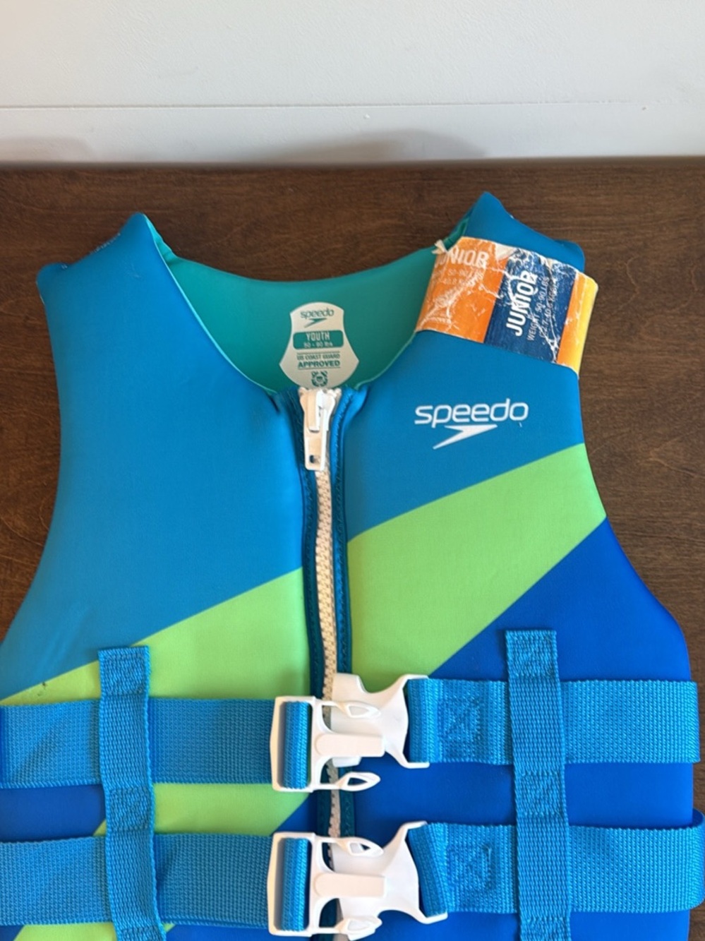 Speedo Kids Teal Blue & Lime Green Swim Vest with Front Zipper